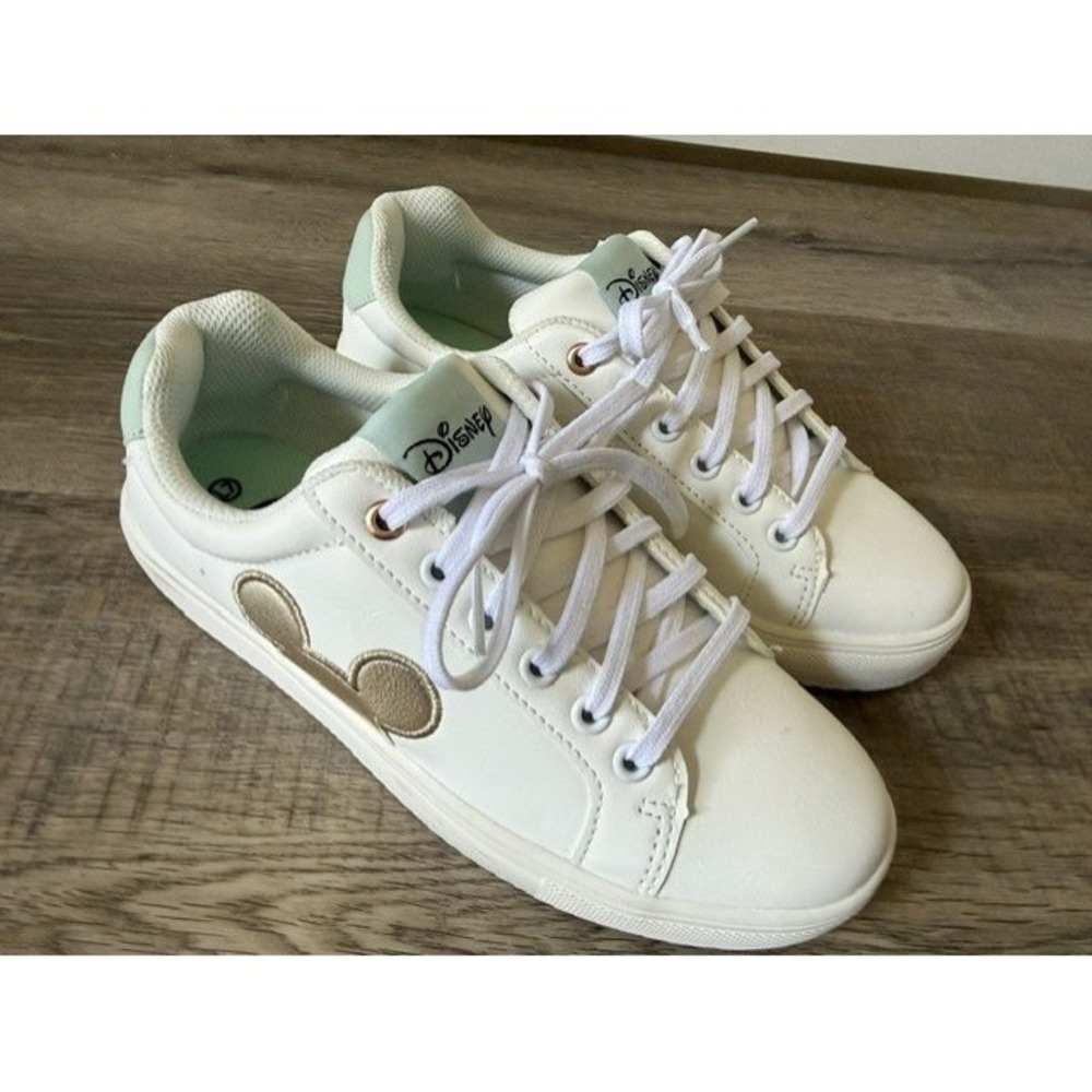 Disney Mickey Mouse Women White Gold Mint Lace Up Fashion Sneakers Size 7